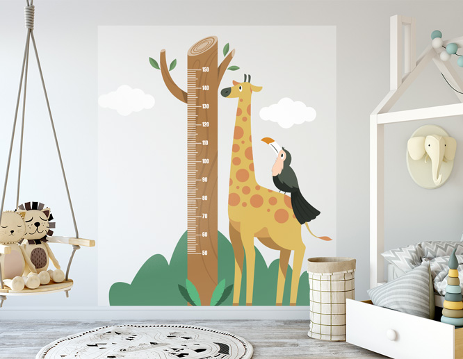 Cartoon-style nursery peel and stick wall decal portraying a tree growth chart