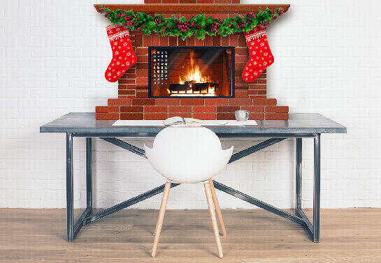 cute way to decorate your desk for Christmas like fireplace