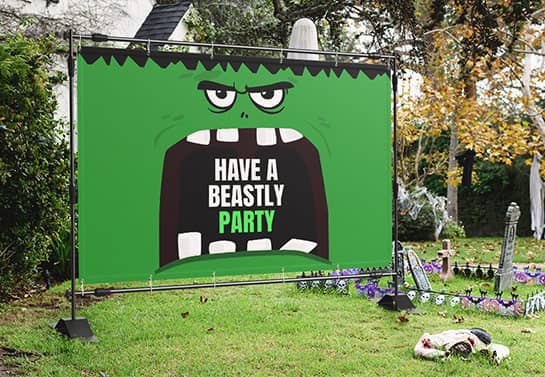 large outdoor Halloween party sign in green