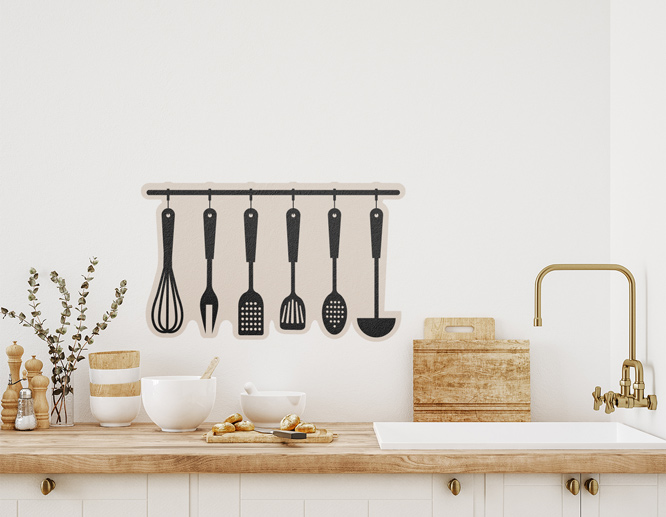 Outline cut kitchen wall decal with utensils