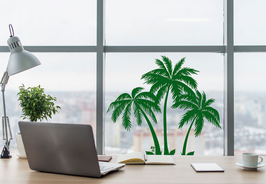 summer themed palm tree office window decor