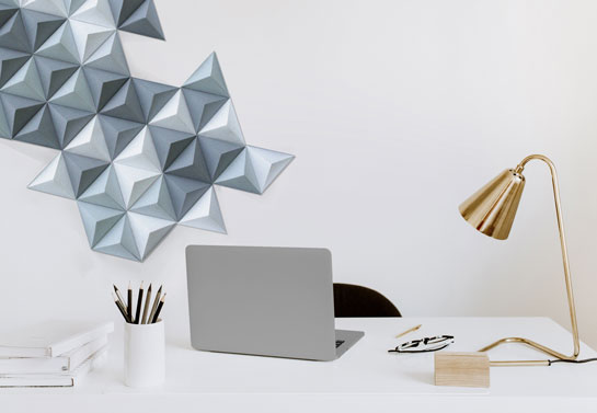 Origami paper pyramids office wall decor