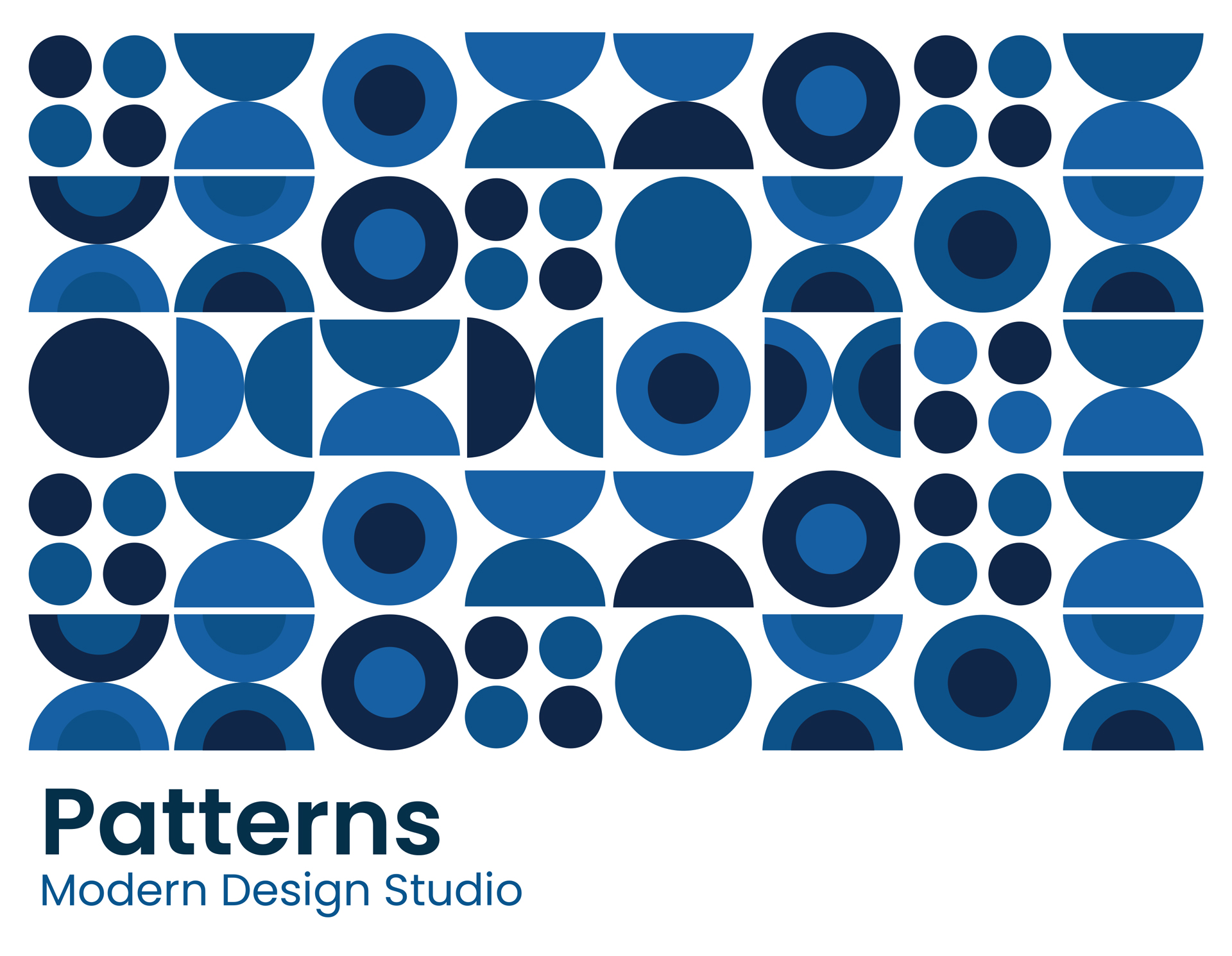 Geometric pattern of blue circles and shapes with Patterns text.