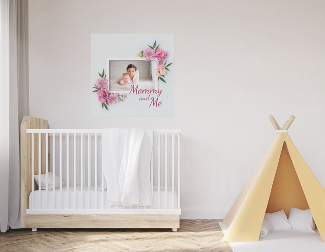 "Mommy and Me" photographic nursery wall decal with floral elements