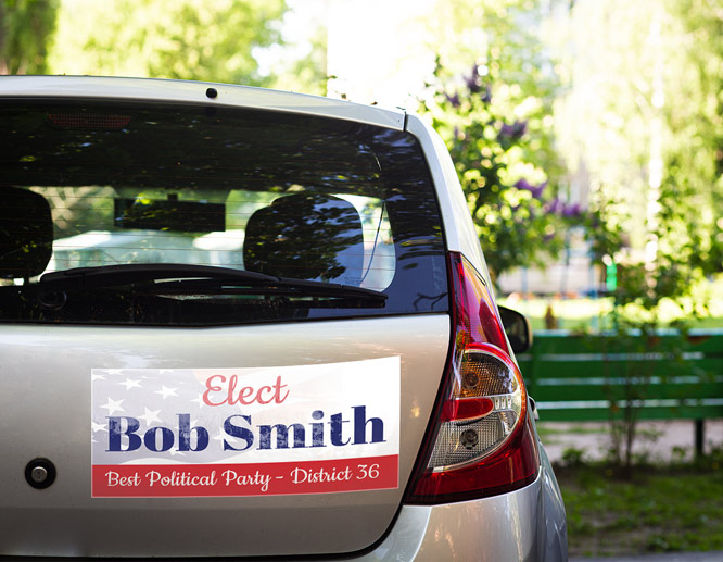 Election campaign promotional item placed at the bumper