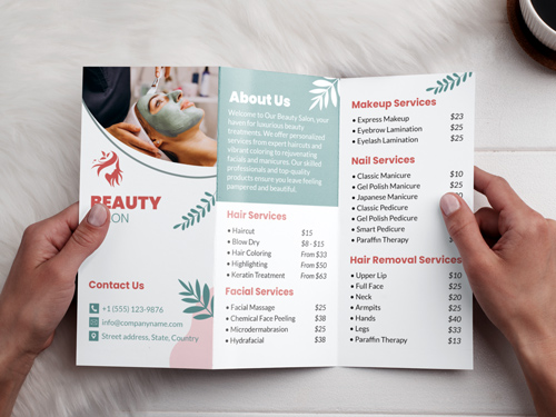 Brochure printing for a beauty salon price list with spa treatment image