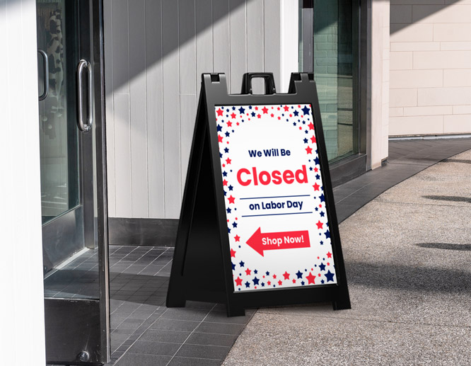 Outdoor printable Labor Day closed sign with a text placed in front of the store
