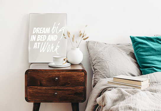 home office guest room decorating idea with a wooden decor on the nightstand