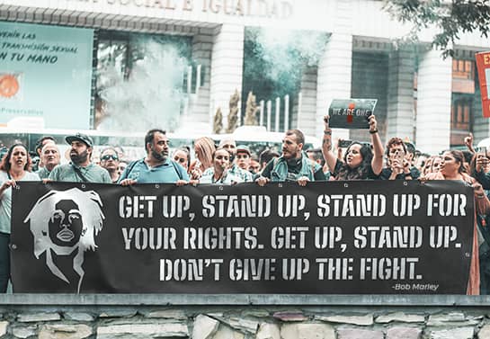 Protest banner idea with a quote from Bob Marley