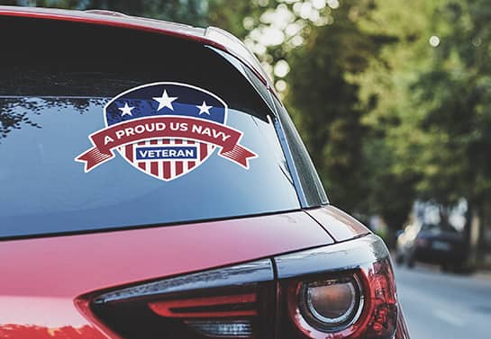 proud veteran car decal displayed on the rear window