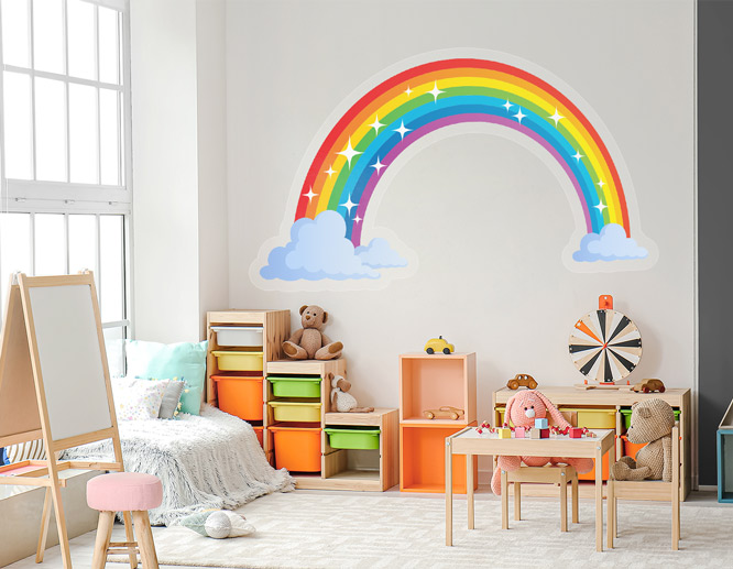 A custom shaped nursery wall decal depicting a rainbow