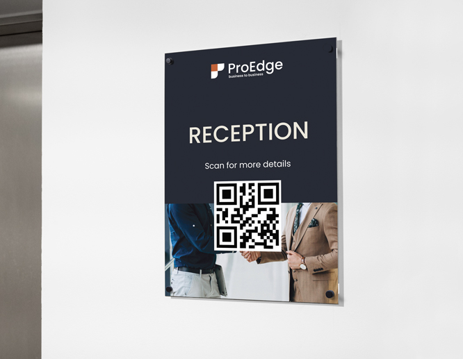Reception acrylic sign featuring a QR code for easy access to information
