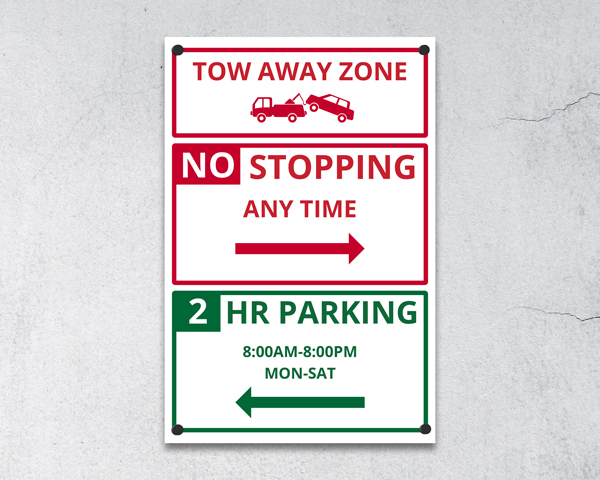 Regulatory aluminum sign with three sections.
