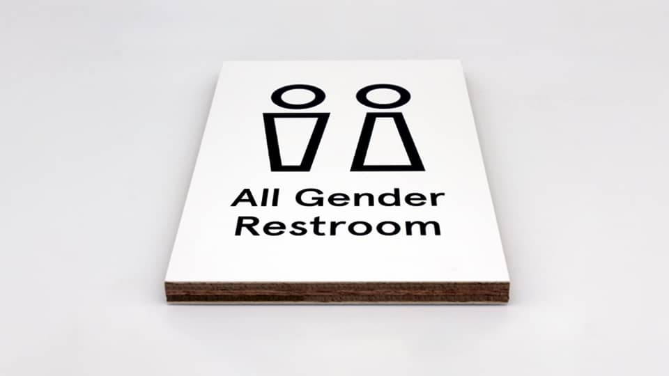 All gender restroom wooden sign for toilets