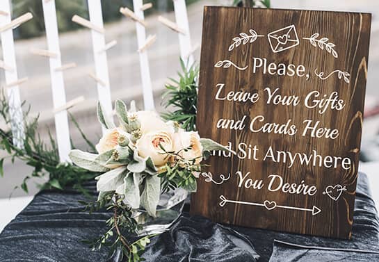 rustic wedding gift table sign idea with cute elements