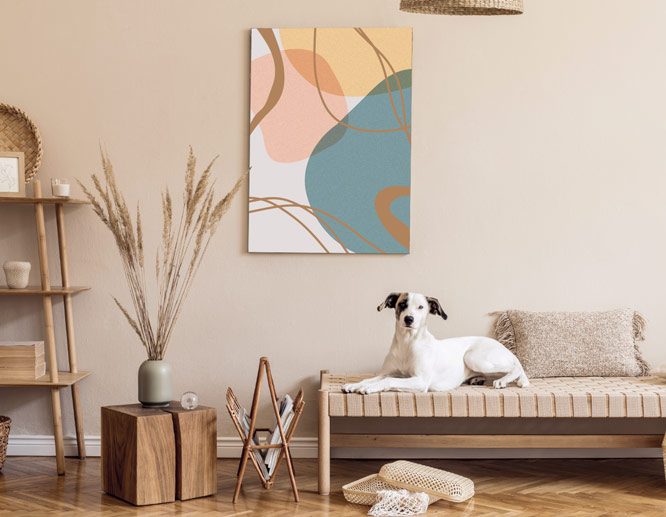 Scandinavian modern wall art decor with minimalistic patterns in pastel colors