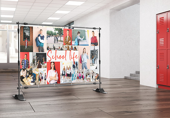school banner idea displaying a photo collage of school life
