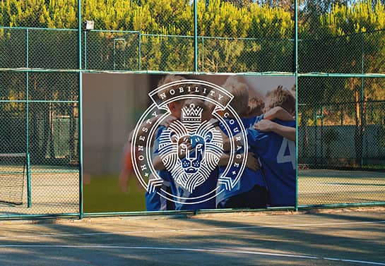 outdoor school banner idea displaying the college's name and motto