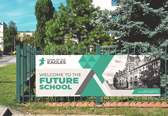 school branding banner idea displaying the college's name and logo