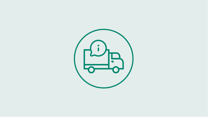 An icon of a truck with an information bubble showing that some exclusions may apply to shipping.