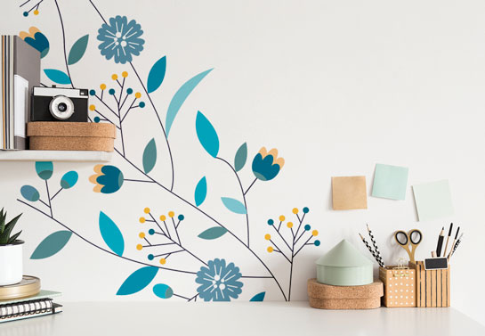 small home office floral wall decor idea