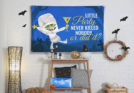 spooky and funny Halloween banner in blue for home celebration