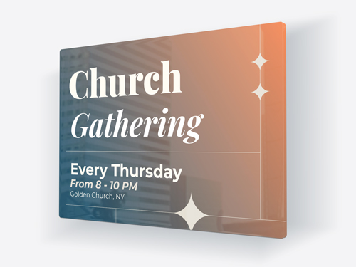 Modern church sign announcing a weekly Thursday gathering event