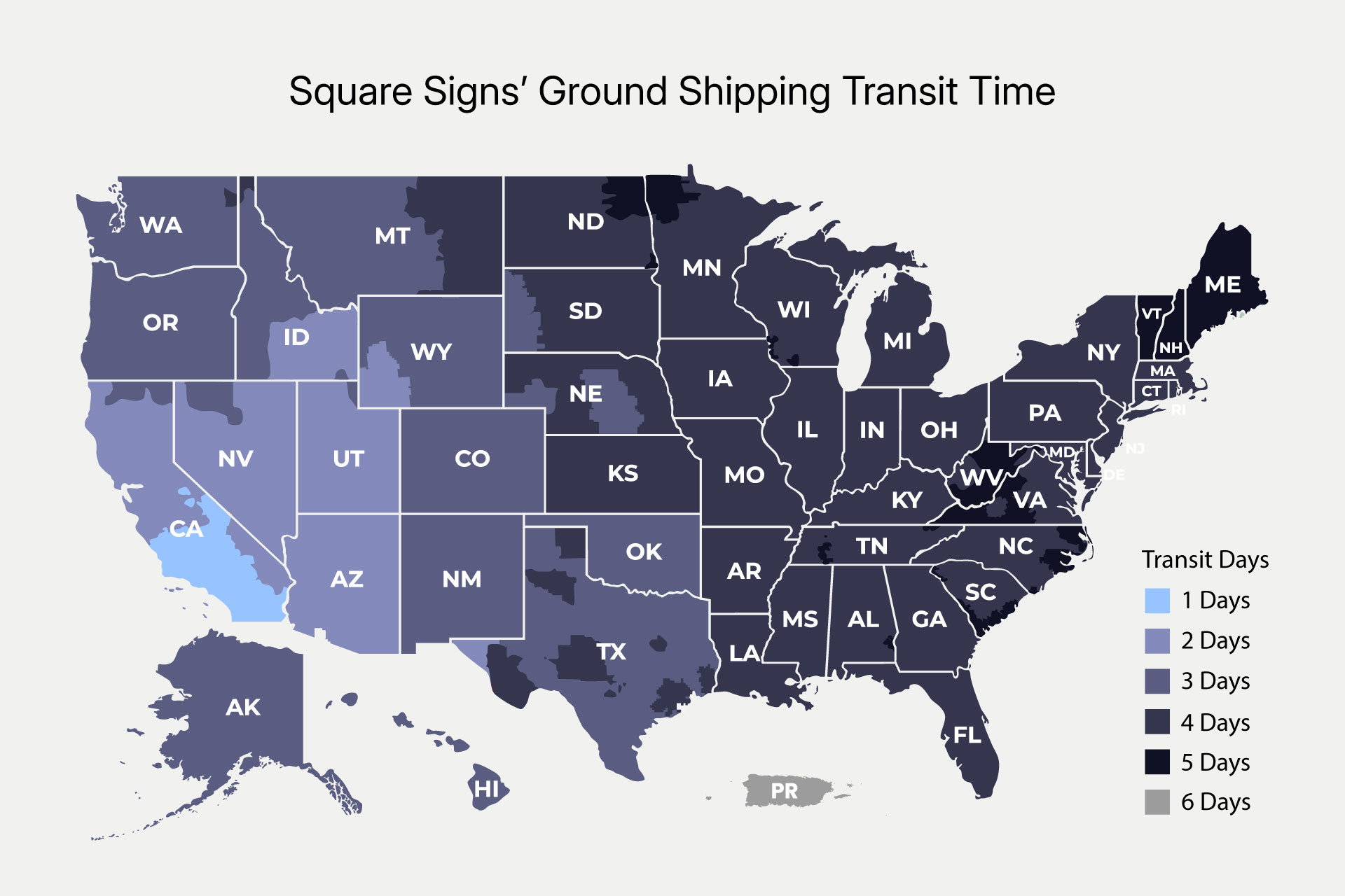 Shipping times accross the US.