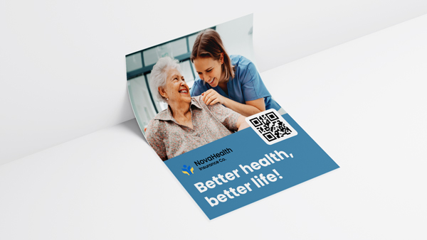 Styrene poster with nurse, elderly woman, and the text Better health, better life!