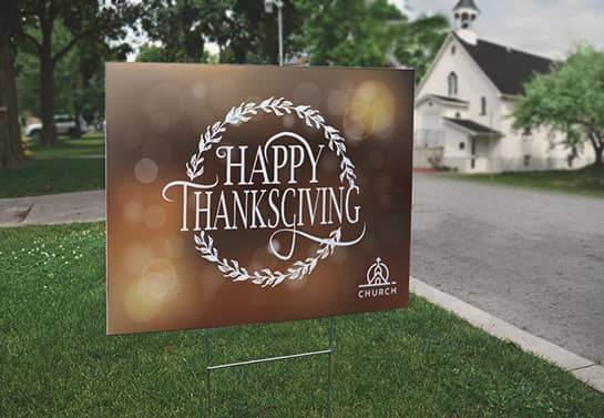 outdoor Thanksgiving church sign displayed in the yard