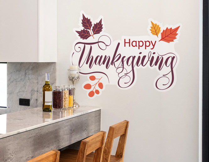Happy Thanksgiving kitchen vinyl wall decal in autumn colors” style=