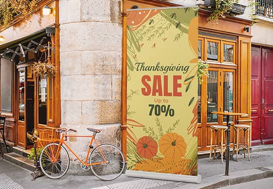 outdoor Thanksgiving Sales banner in a free-standing style