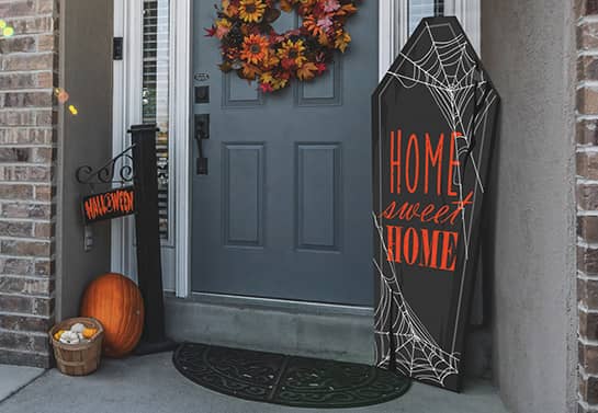 coffin-shaped Halloween porch sign in a big size