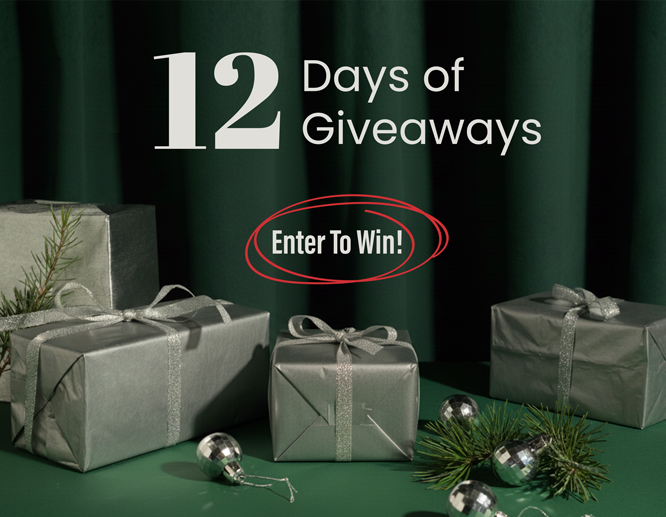 12 Days of Giveaways promotion with wrapped gifts and Enter To Win button
