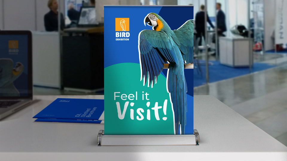 retractable tabletop banner for a bird exhibition