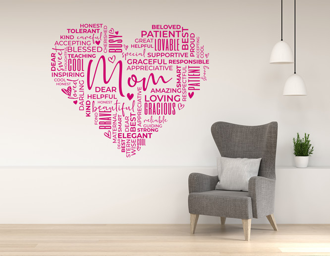 Large Mother's Day funny sign in a heart shape with pink typographic elements