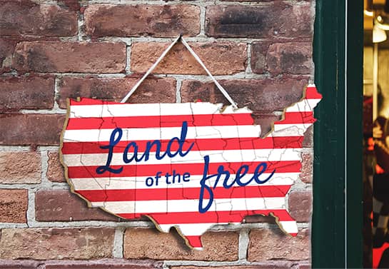 patriotic decor idea in USA map shape displaying the words Land of the Free