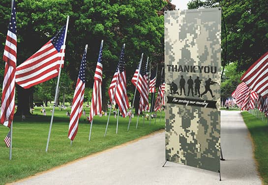 outdoor Veterans Day thank you banner in a military theme