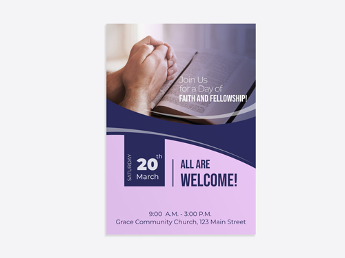 Church welcome sign with folded hands in prayer position