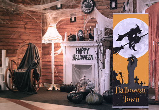 vintage Halloween Town sign in a large size displayed indoors