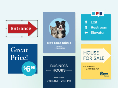 Collection of customizable vinyl banner templates showcasing various layout and style options