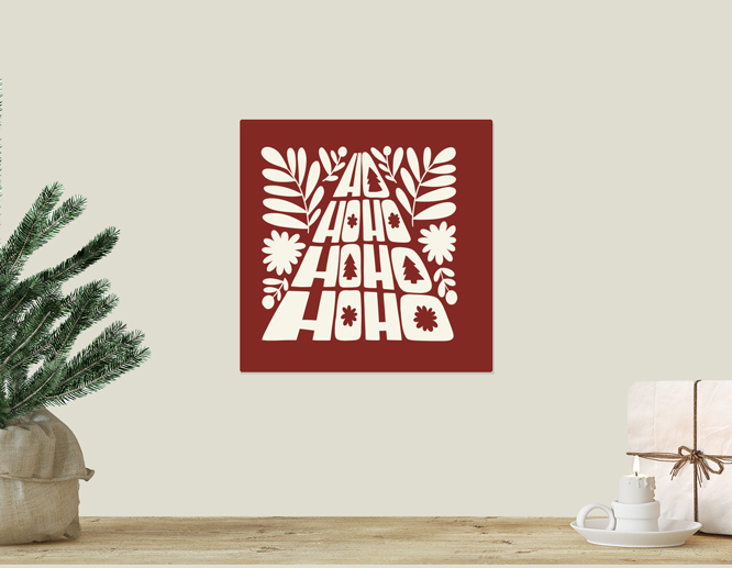 Ho Ho Ho red Christmas wall decal adorned with festive decorative elements.
