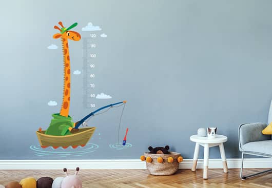 kids room wall decor idea with giraffe themed height measurement scale