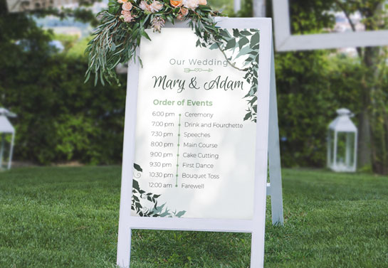 elegant sandwich board for outdoor wedding decoration