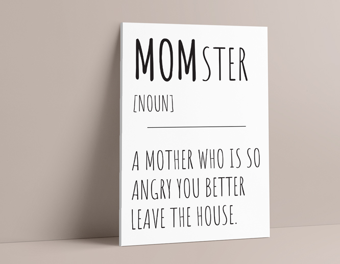 White Mother's Day funny sign with a dictionary definition leaning against the wall