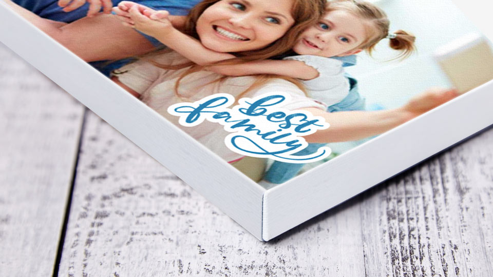 Family-themed white stretched canvas print featuring the text Best Family