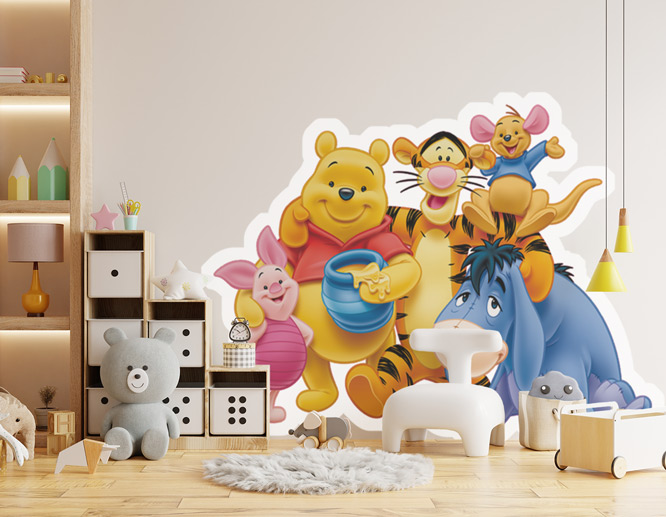 Outline cut Winnie-the-Pooh and cartoon characters nursery wall decal