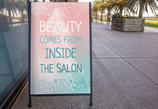 Beauty Comes From Inside The Salon funny sidewalk sign idea