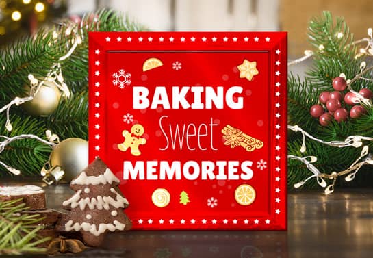 Square-shaped free-standing Christmas sign installed on the kitchen table