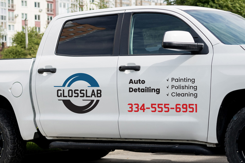 Auto detailing service truck lettering
